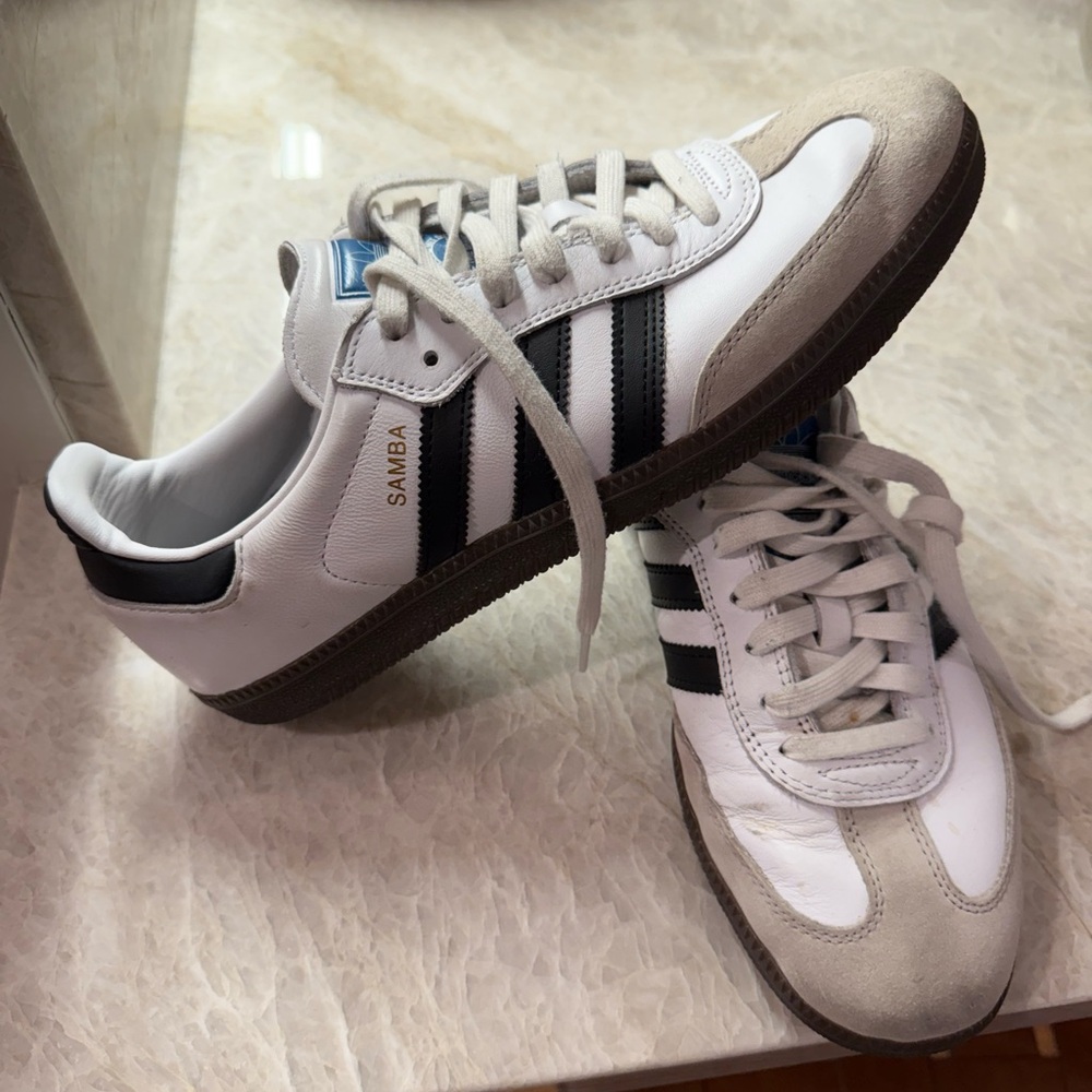 White and Black Adidas Samba Sneakers